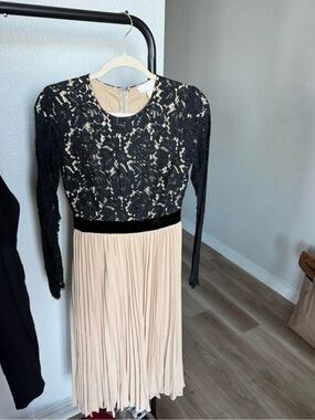 Rachel Parcell Black Lace Top with Cream Pleated Skirt Midi Dress